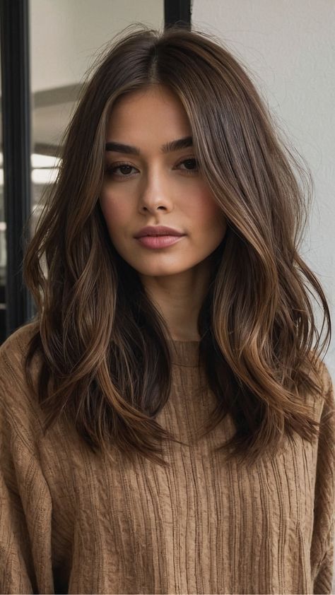 Haircut Ideas For Brown Hair, Short Hair With Brown Color, Haircut Inspo Brown Hair, Past Shoulder Haircut, Haircut Below Shoulder, Brunette Medium Haircut, Mid Length Haircut Women, Brown Haircuts Medium, Brunette Thick Hair Haircuts