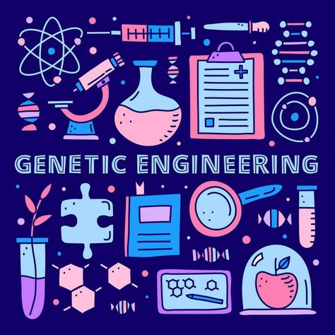 Poster with lettering and doodle genetic engineering icons. Biotechnology, Genetic Engineering Poster, Genetics Poster, Engineering Poster, Diy Phone Case Design, Genetic Engineering, Wedding People, Cityscape Photos, Nature Backgrounds