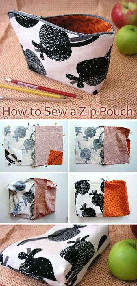 Sewn Bags Easy, How To Sew A Zipper Pouch Simple, Zipped Pouch Tutorial, How To Sew Pouches Zipper Bags, How To Sew Cosmetic Bags, Easy Make Up Bags To Sew, Sew Zipper Pouch Free Pattern, Beginner Zipper Pouch, Easy Sew Makeup Bag