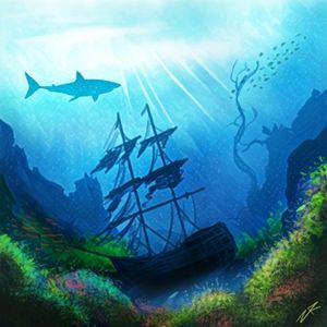 Underwater Shipwreck, Underwater Tattoo, Underwater Drawing, Ocean Drawing, Underwater Pictures, Underwater Painting, Underwater Scene, Sea Life Art, Pirate Art