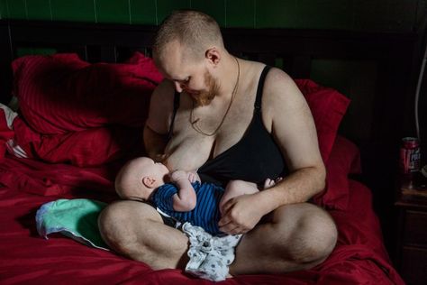 Evan, who stopped his hormone treatments before trying to get pregnant, chest-feeds his newborn son in their Massachusetts home Elinor Carucci for TIME Pregnant Man, Birth Parents, Trying To Get Pregnant, After Giving Birth, Best Portraits, Health Awareness, Great Stories, Getting Pregnant, Medical Professionals