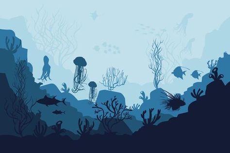 Outline Coral Reef And Fish Vectors 86018 Vector Art at Vecteezy Underwater Illustration, Swimming Sea, Ocean Background, Underwater Ocean, Ocean Backgrounds, Cartoon Style Drawing, Gym Art, Church Nursery, Under The Ocean