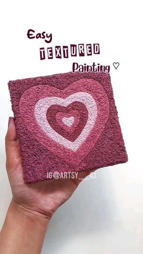 Easy And Aesthetic Canvas Painting, Textured Tissue Painting, Tissue Paper Diy Crafts, Canvas Ideas Aesthetic Easy, Canvas Diy Gift Ideas, Tissue Paper Hearts On Canvas, Heart Room Decor Aesthetic, Tissue Gift Ideas, Easy And Aesthetic Drawings