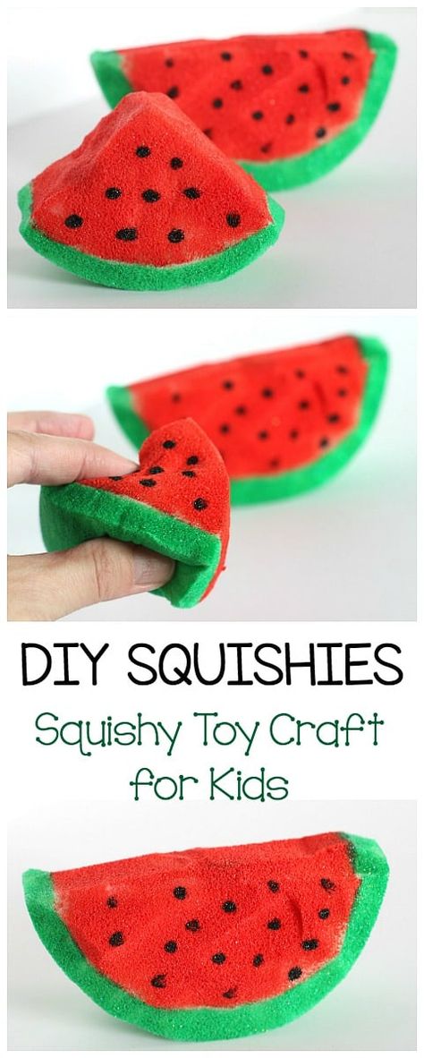 How to Make Squishies: DIY Squishy Toy Tutorial- fun craft for kids and a great sensory toy too! How To Make Squishies, Diy Squishy, Homemade Squishies, Squishies Diy, Watermelon Crafts, Toys Diy, Diy Kids Toys, Homemade Toys, Summer Crafts For Kids