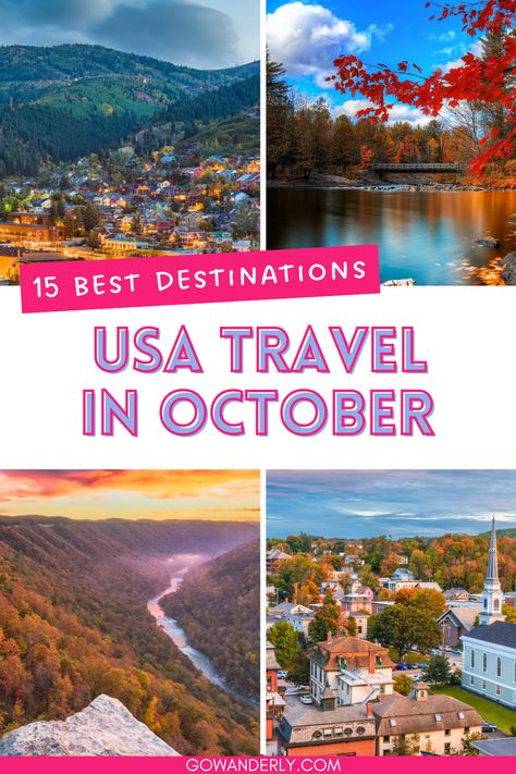 Explore the top us travel destinations for October! Discover stunning fall getaways and the best trips to take in October. Save this pin for your next adventure! October Vacation Destinations Us, Fall Vacation Ideas U.s. States, Us Vacation Destinations, Best Us Travel Destinations, October Travel Destinations, Fall Travel Destinations, Fall Destinations, October Travel, Us Beach Vacations