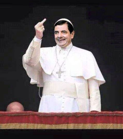 funny pictures amusing hilarious \ pictures photoshops \ face swap \ Mr. Bean \ Rowan Atkinson \pope Humour, Mr Bean Memes, Middle Finger Picture, Ms Bean, Mr Bean Funny, Johnny English, Funny Vintage Photos, Rowan Atkinson, Weird Images