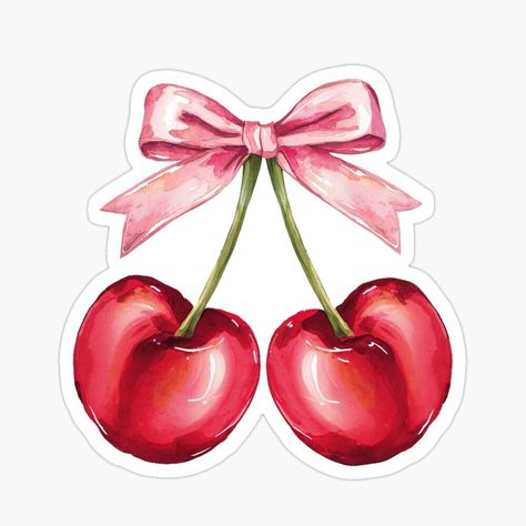 Coquette Cherries - Pink Bow Sticker for Sale by Brooke Drake | Coquette Cherries - Pink Bow Sticker by Brooke Drake. Buy this whimsical sticker today to add a touch of whimsy to your Kindle Stickers, Stickers Cool, Stickers Aesthetic, Scrapbook Stickers Printable, Stickers Printable, Cool Stickers, Journal Stickers, Aesthetic Stickers, Scrapbook Stickers