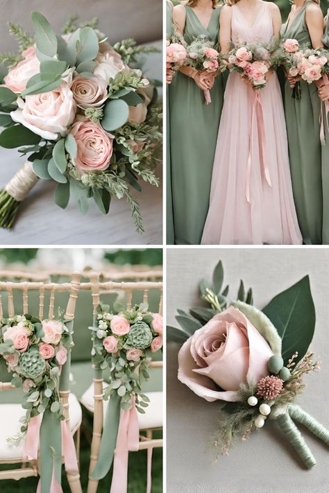 Stunning Sage Green and Pink Wedding Color Ideas for Your Special Day - Francisca's Bridal Summer Wedding Colors Pastel, Sage Green And Ivory Wedding Tables, Pink Green Bouquet Wedding, Sage And Blush Floral Arrangements, Winter Wedding Bouquet Pink, Blush Tone Wedding, Green And Blush Wedding Theme, Sage Green And Blush Wedding Decor, Dusty Rose And Sage Green Wedding Theme