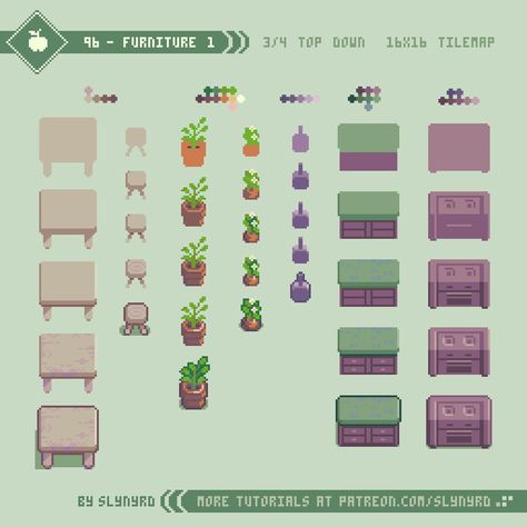 Pixel Art Furniture, Pixel Tutorial, How To Pixel Art, Top Down Game, Pixels Art, Pixel Art Tutorial, Pixel Art Characters, Video Game Design, Pix Art