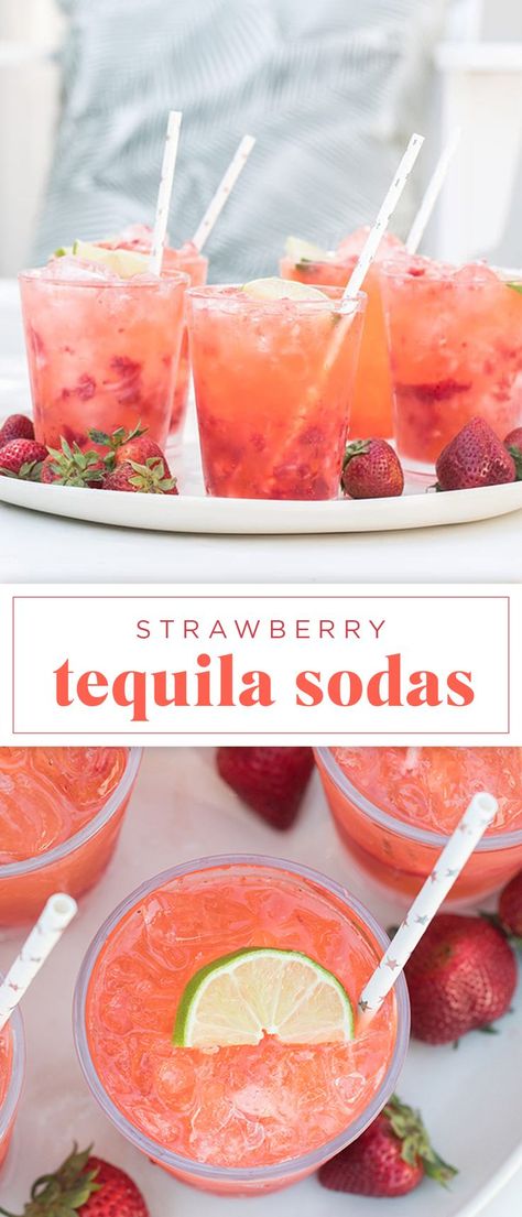 Strawberry Tequila, Tequila Soda, Recipes Drinks, Yummy Alcoholic Drinks, Mixed Drinks Alcohol, Boozy Drinks, Drinks Alcohol, Fancy Drinks, Mixed Drinks Recipes