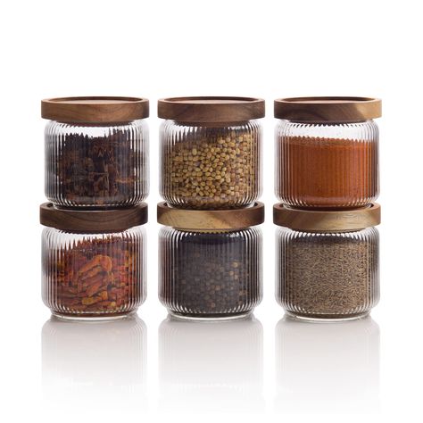 PRICES MAY VARY. INTRODUCING THE MASON & FABLE GLASS STORAGE JARS WITH WOOD LIDS - the perfect storage solution for your kitchen! With an elegant, ribbed pattern, these jars not only look great but also provide ample space to store your spices, tea, coffee, and sugar. Say goodbye to cluttered countertops and hello to organized bliss! OUR UNIQUE RIBBED OR FLUTED DESIGN GLASS JARS are the perfect decorative and versatile addition to your home! These jars are perfect for pantry organization, adding Snack Organizer, Tea Container, Kitchen Remodel Design, Organizing Hacks, Spice Tea, Glass Storage Jars, Organization And Storage, Glass Food Storage, Storage Canisters