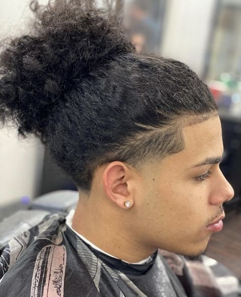 Fade Haircut Men's Long Hair, Long Curly Hair Haircuts Men, Long Hair Braids Men, Long Hair Taper Fade For Men, Mid Taper Long Hair, Tapered Hairline Curly Hair, Taper Fade Curly Hair Men Long, Long Curly Hair Taper, Taper Fade Long Hair Men