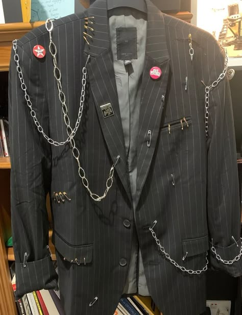 Custom 70s punk styled blazer Fancy Punk Outfits Men, Punk Prom Outfit Men, Punk Suit Jacket, Punk Prom Suit, Punk Formal Outfit Men, Punk Outfits 70s, Punk Suit Men, Punk Blazer Outfit, Formal Punk Outfits Men