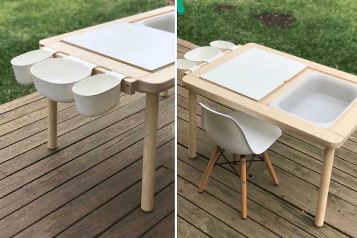 two pictures of the same table and chairs