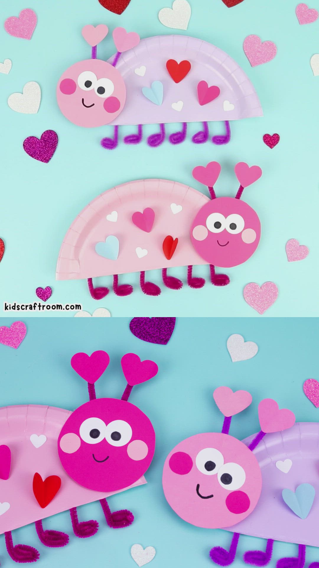 This contains: A paper plate Love Bug Valentine's Day craft for kids.