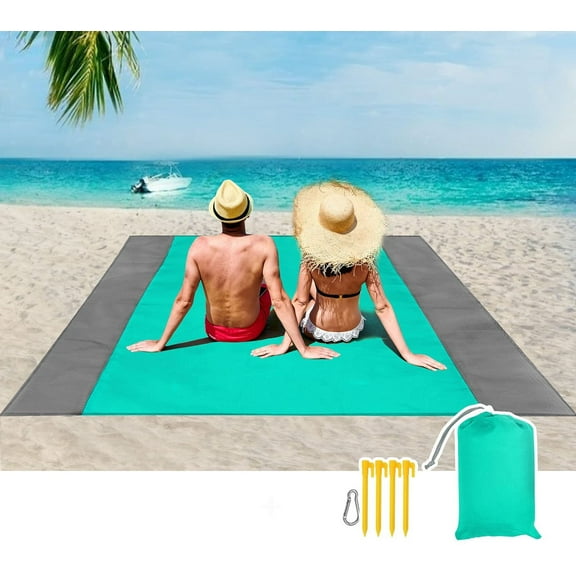 Rirool Beach Blanket, Sandproof Beach Mat Large 4-7 Persons, Waterproof Picnic Storage Bag (83"x78")