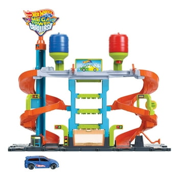 Hot Wheels City Mega Car Wash Playset with 1 Toy Color Shifters Car in 1:64 Scale, 7.01 in