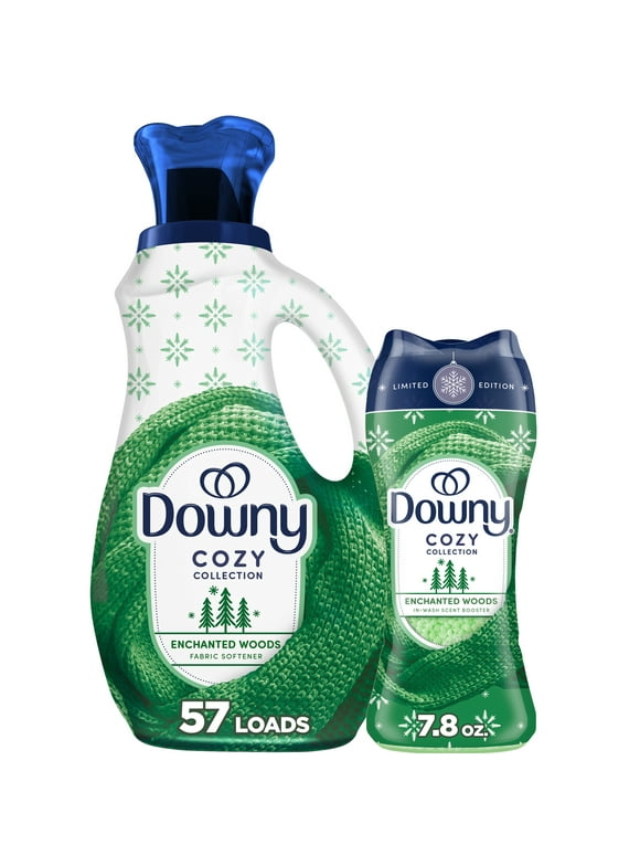 Downy Holiday Laundry Bundle with Liquid Fabric Softener and In-Wash Scent Booster Laundry Beads in the festive Enchanted Woods Scent