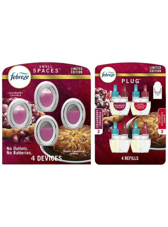 Febreze Odor-Fighting Air Freshener Bundle, Plug Refills and Small Spaces, Apple and Cranberry Scent