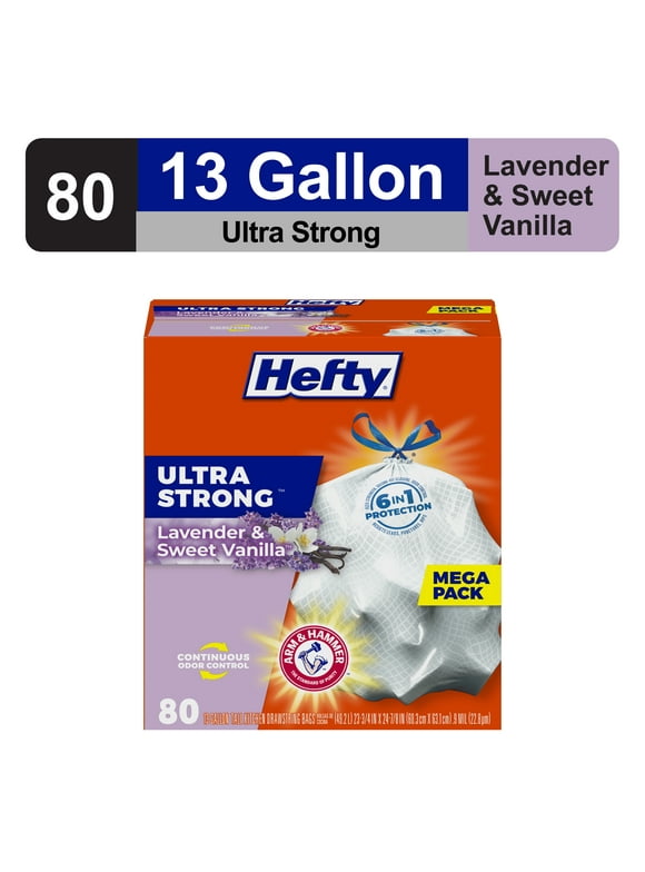 Hefty Ultra Strong 13 gallon Trash Bags, Tall Kitchen Trash Bags, White, Lavender and Sweet Vanilla Scent, 80 Bags