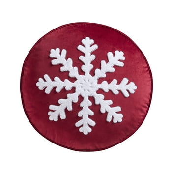 Holiday Time 16" x 16" Red Snowflake Round Velvet Decorative Pillow