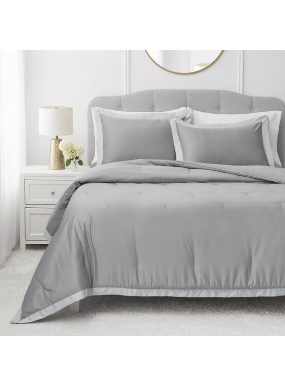 Hotel Style 3-Piece Grey/Silver Egyptian Cotton Luxury Comforter Set, Full/Queen