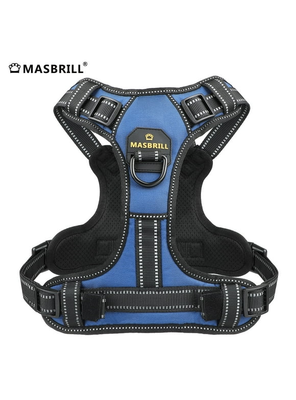 MASBRILL Reflective Dog Harness No Pull Dog Vest Harness With Handle, Breathable Padded Dog Chest Harness Adjustable for Small Medium Large Dog-Blue