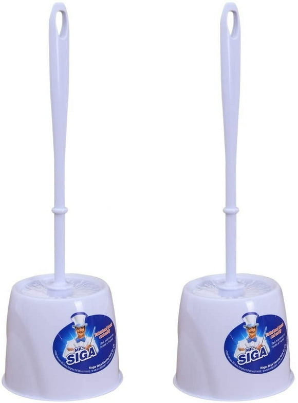 MR.Siga Toilet Bowl Brush and Caddy, Dia 12cm x 38cm Height,White, Pack of 2