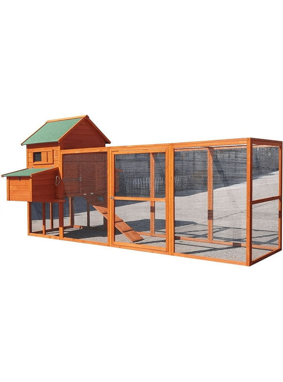 Omitree 122" Deluxe Large Wood Chicken Coop Backyard Hen House with 4 Nesting Box Outdoor Run