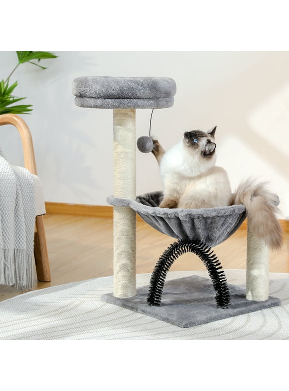 PAWZ Road 28" Cat Tree for Kitten with Brush Hammock Scratching Post Toy, Gray