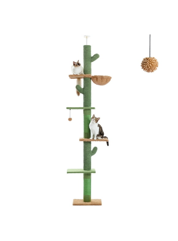 PAWZ Road Tall Cat Tree Cactus Floor to Ceiling Cat Tower 95-108" Sisal Scratching Post for Indoor Cats