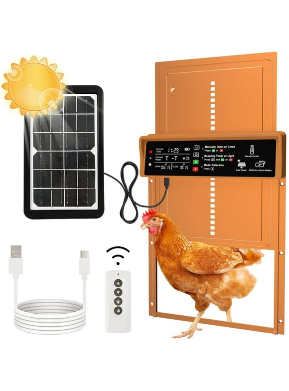 Pet Deluxe Automatic Chicken Coop Door Solar Powered Automatic Chicken Door with Timer & Light Sensor, Anti-Pinch, Durable Aluminum Auto Chicken Door, Charge with Solar Panel & USB