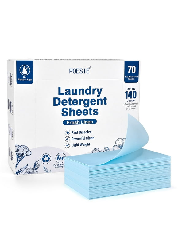 Poesie Laundry Detergent Sheets, Adult, Phosphate Free, Dye Free, Linen Scent, 6.34 Oz, 140 Loads, 1 Pack