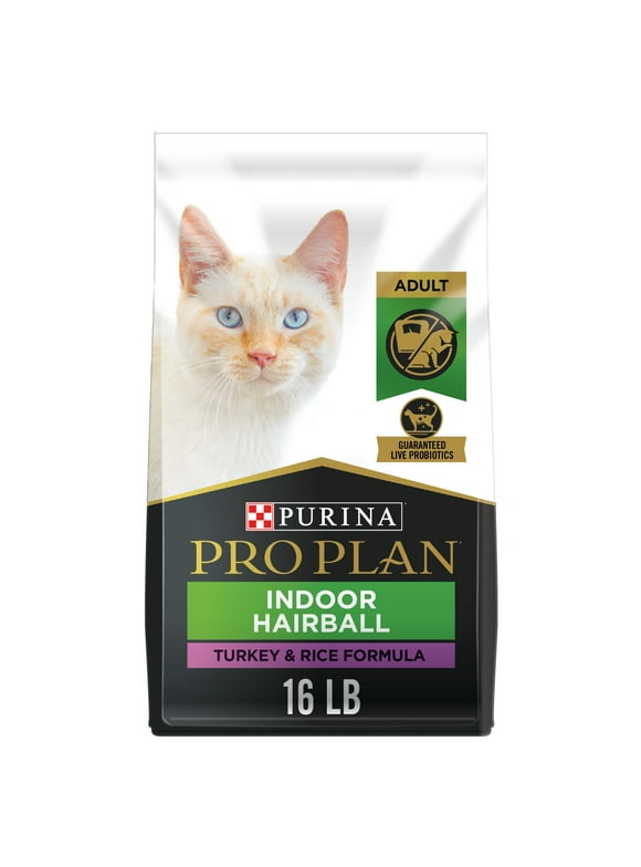 Purina Pro Plan Hairball, Indoor Dry Cat Food, Turkey & Rice, 16 lb Bag