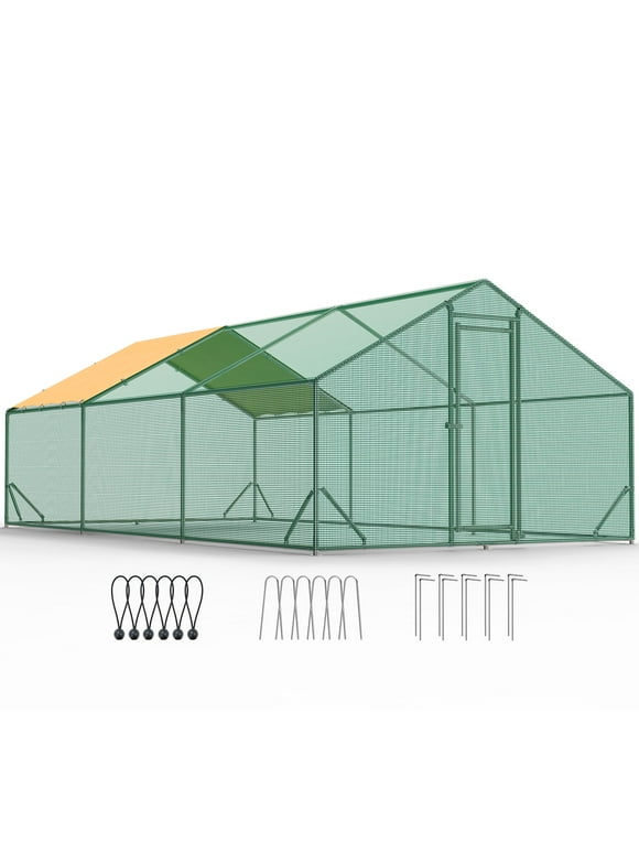 Quictent 1.26" Tube Large Metal Chicken Coop Walk-in Chicken Run with Galvanized Wire Netting and Waterproof & Anti-UV Cover for Outdoor Farm(19.7' L x 9.8' W x 6.6' H)