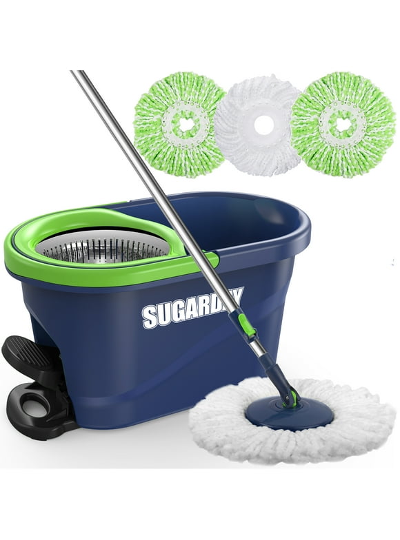 SUGARDAY Spin Mop and Bucket with Wringer Set for Floors Cleaning Heavy duty System, Green