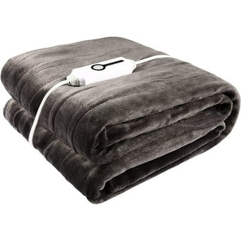 SUNNY HEAT Electric  Heated Blanket Throw Flannel 50" x 60" Throw Size-4 Heating Settings & 10 Hours Auto off, Soft Machine Washable-Dark Grey