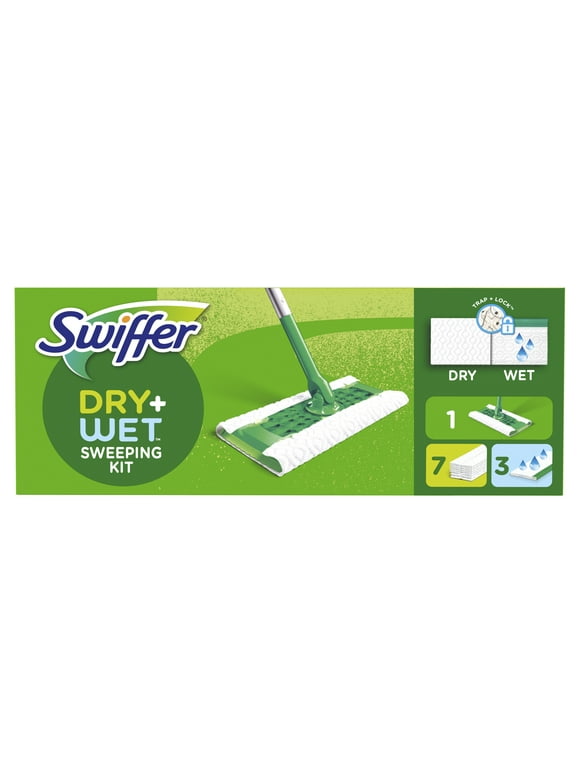 Swiffer Sweeper Dry + Wet Multi Sweeping Kit (1 Sweeper, 7 Dry Cloths, 3 Wet Cloths)