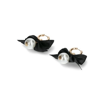 Time and Tru Women's Ribbon Bow Drop Earrings with Faux Pearls