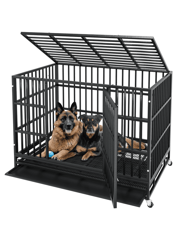 Waleaf 48 Inch Heavy Duty Dog Crate with Wheels for Indoor and Outdoor, Large Dog Kennel with Removable Tray