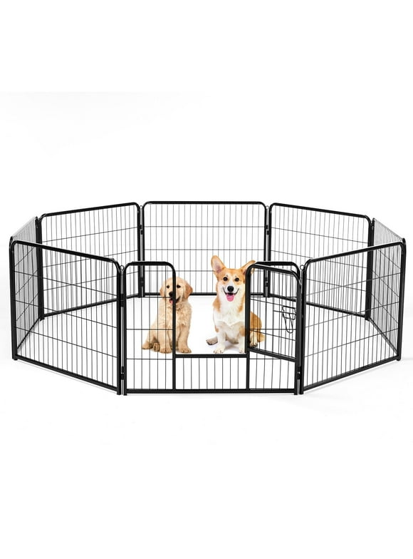 edx Dog Playpen, 8 Panels 24" Foldable Heavy Duty Metal Pet Fence with Doors Indoor Outdoor