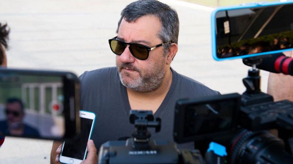 Mino Raiola pictured in Turin in 2019 after his client Matthijs de Ligt signed for Juventus