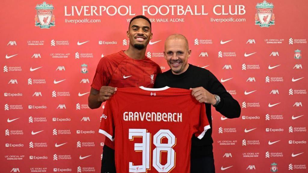 Ryan Gravenberch with his agent Jose Fortes Rodriguez after his transfer to Liverpool from Bayern Munich