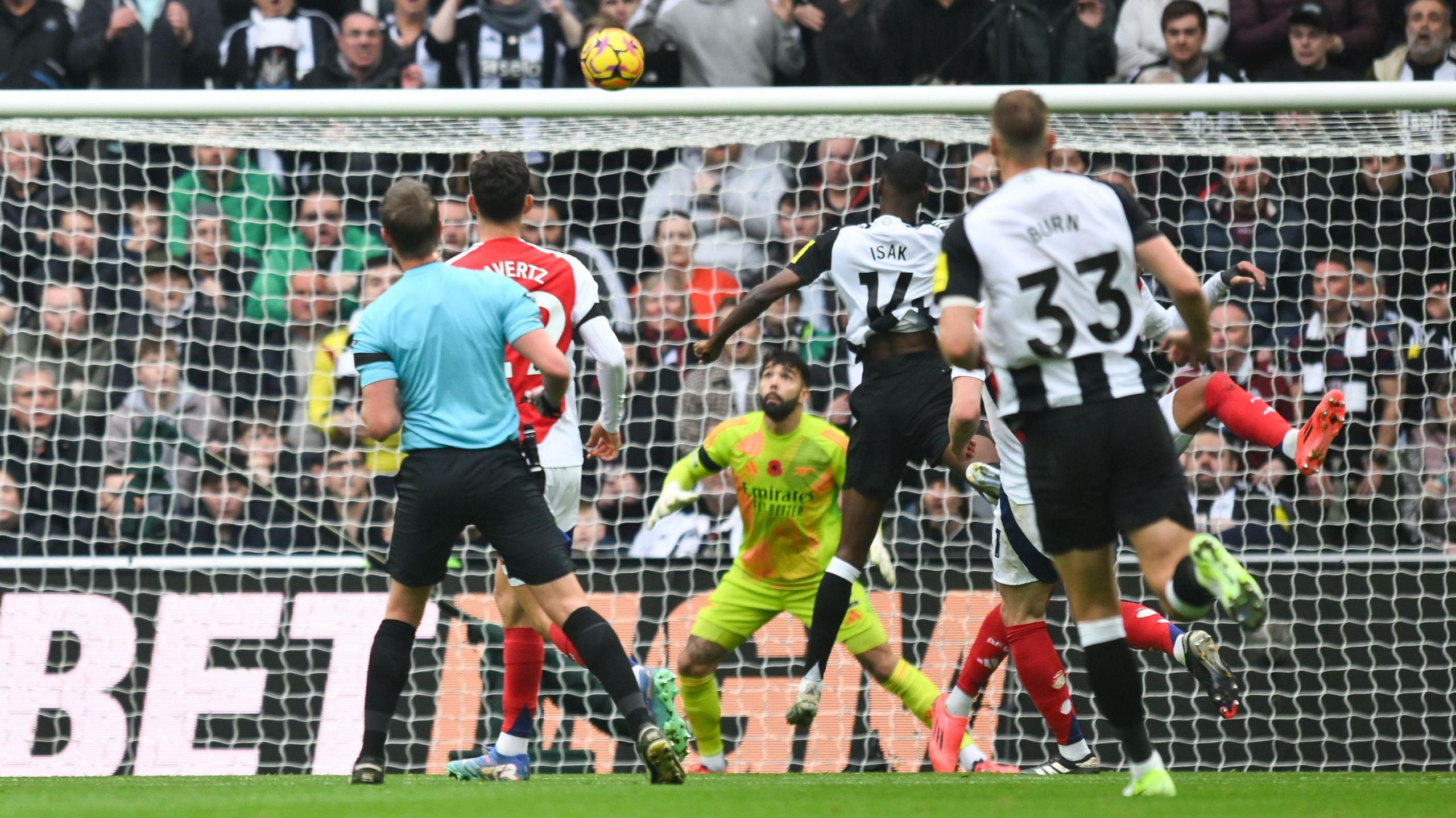 Alexander Isak scores Newcastle's winner against Arsenal in November