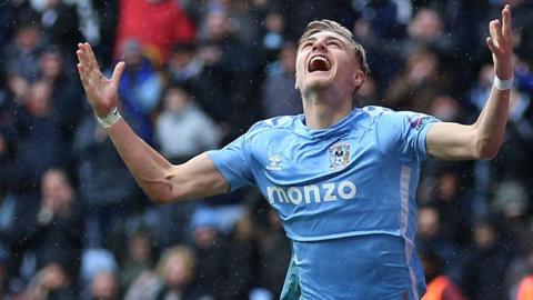 Norman Bassette celebrates his first goal for Coventry City