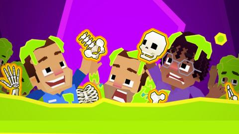 Cartoon versions of Dr Chris, Dr Xand and Dr Ronx are swimming in snot, surrounded by bones and snot zombies