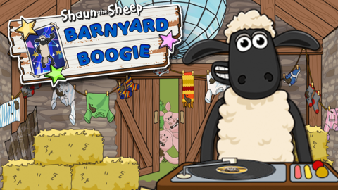 Shaun the Sheep: Barnyard Boogie. Shaun is playing the DJ decks in a barn.