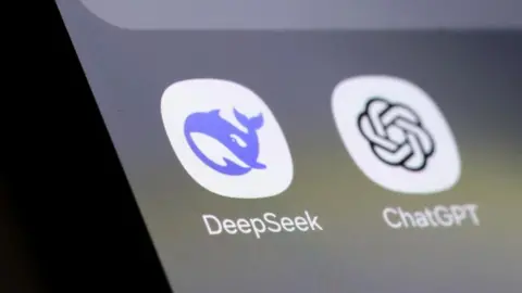 Deepseek and ChatGPT app icons are seen in this illustration