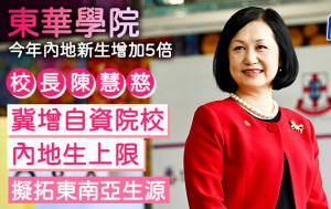 東華學院今年內地新生增5倍 校長陳慧慈冀增自資院校內地生上限 擬拓東南亞生源