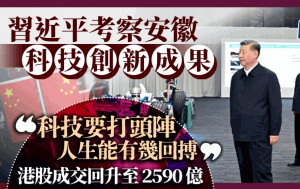 习近平考察安徽科技创新成果 「科技要打头阵 」恒指收市升3.6% 成交回升至2590亿｜港股收市